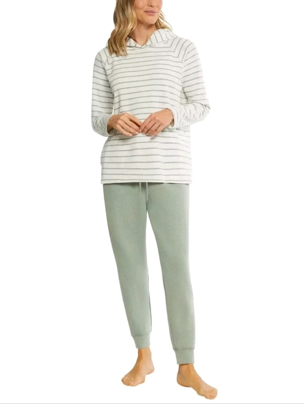 Women's Striped 2 Piece Lounge Set - Sage - Max & Mia - S